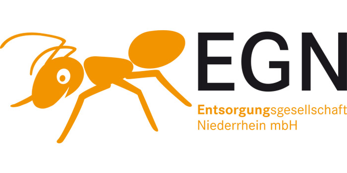 EGN Entsorgungsgesellschaft Niederrhein mbH Logo mit orangefarbener Ameise