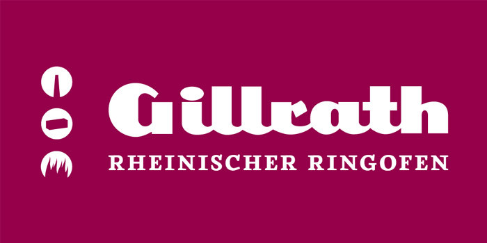 Logo der Gemeinde Gillrath mit weißer Schrift auf violettem Hintergrund und Zusatz "Rheinischer Ringofen