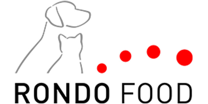 Rondo Food Logo mit stilisierten Hund- und Katzen-Silhouetten und roten Punkten