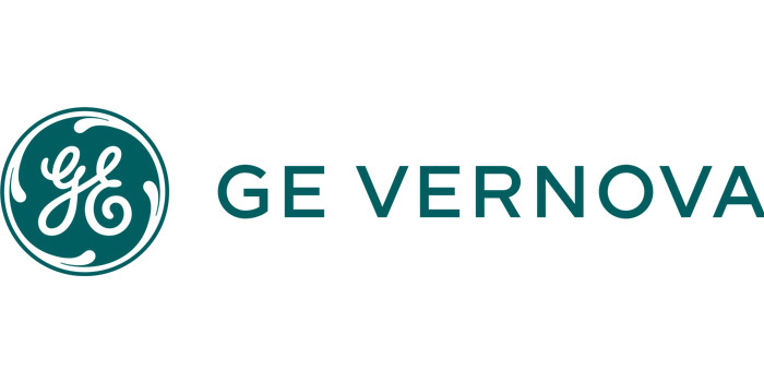 GE Vernova Logo mit kreisförmigem GE-Symbol und Schriftzug in grüner Farbe